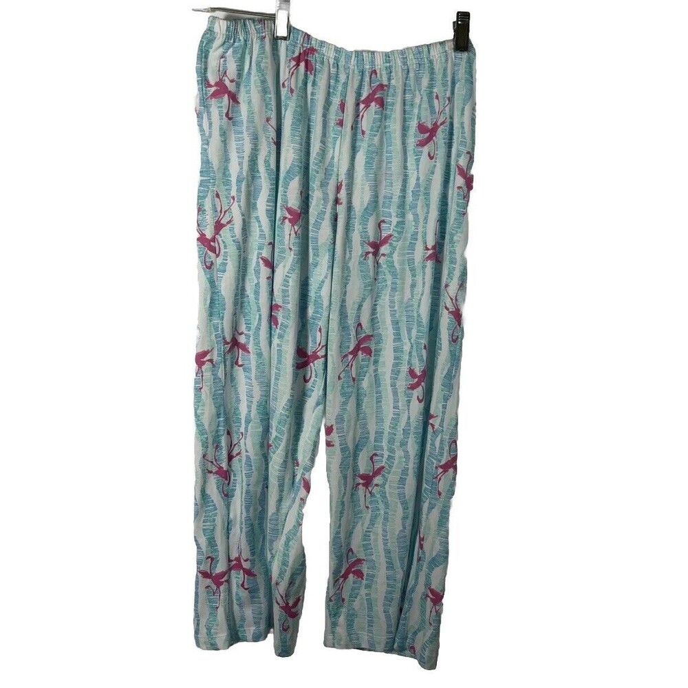 M Huge Flamingo Crop Women Pajama Pants Cotton/ Polyester Elastic Waist
